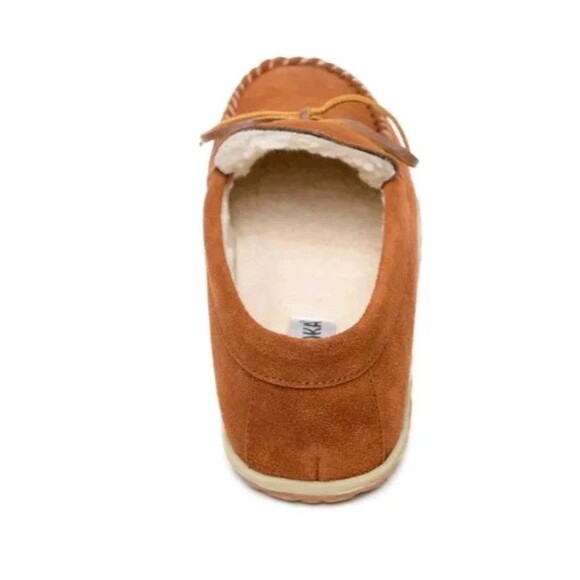 Men's Size 9 Minnetonka Moccasins Pile lined hardsole Brown Leather Suede NIB - Picture 4 of 6